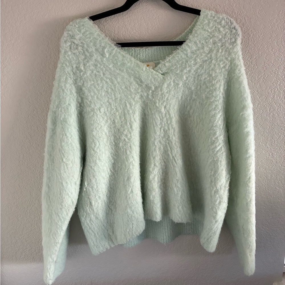 Anthropologie Light Green V-Neck Sweater